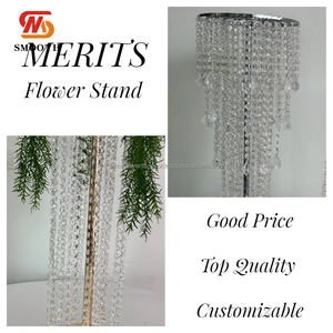 Support de fleurs en or et argent, perles suspendues, centre de table pour décoration de mariage, directement de l'usine SMOOTH - Product Image 6