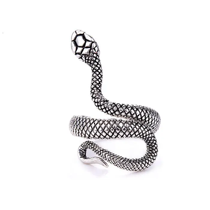 Personalized Vintage Silver Creative Cool Ring Snake Shape Geometric Delicate Ring Statement Jewelry for Men Women
