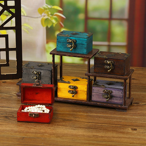 กล่องเก็บของไม้สไตล์เรโทร กล่องใส่เครื่องประดับหลากสี กล่องจัดระเบียบบนโต๊ะ ของตกแต่งบ้าน อุปกรณ์ประกอบฉากห้องหลบหนี - Product Image 2