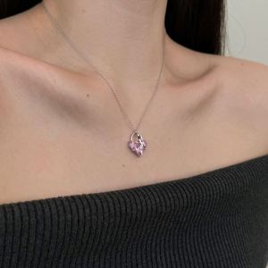Dylam Cute New Design Women Dress up Jewelry S925 Silver <b>Chain</b> Pink 2ct 5A Cubic Zirconia Heart <b>Key</b> Pendant Necklaces Jewellery - Product Image 3