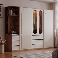 Armoire de chambre à coucher française personnalisée avec portes en verre cannelé, étagère latérale de présentation, armoire modulaire avec 6 tiroirs pour la maison