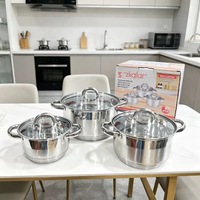 Ensemble de casseroles de luxe en acier inoxydable à double poignée pour la cuisson, batterie de cuisine de haute qualité pour induction, vente en gros