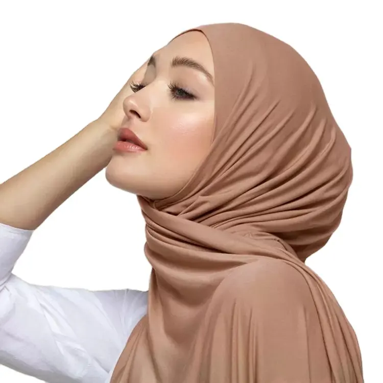 Baru Eropa Premium Lembut Elastis Bambu Jersey Jilbab Muslim Jersey Syal Selendang Panjang Bungkus Kualitas Terbaik Sorban untuk Wanita