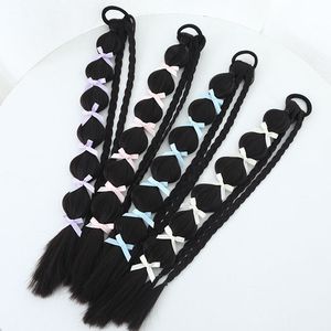 Cola de caballo trenzada con lazo, de fibra sintética resistente al calor, trenzas dobles tejidas a mano con lazos de colores para cualquier forma de rostro. - Product Image 2