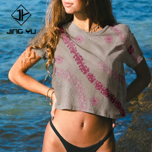 Wholesale women's beach print retro loose <b>crop</b> <b>top</b> custom breathable 100% cotton <b>crop</b> <b>top</b> - Product Image 1