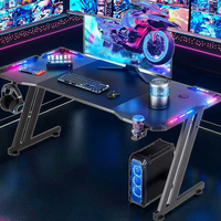 Bureau d'ordinateur moderne à DEL ergonomique en fibre de carbone pour le bureau et le Streamer Studio CyberPulse RGB Bureau de jeu sur PC