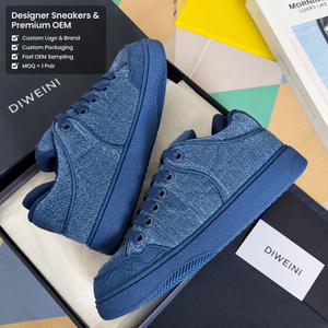 Nouvelles Baskets de Luxe Designer en Denim Bleu Marine pour Hommes et Femmes, Chaussures de Marche Texturées à Plateforme de Haute Qualité - Product Image 1
