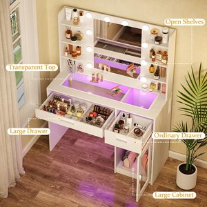 <span class=keywords><strong>Tocador</strong></span> de Maquillaje Blanco con Espejo Iluminado y Regleta de Enchufes, 2 Cajones, <span class=keywords><strong>Tocador</strong></span> para Dormitorio - Product Image 3