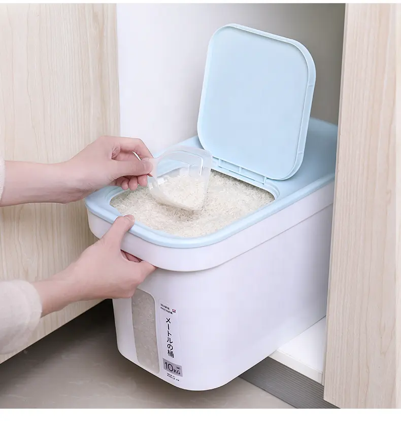 Haixin 10kg High Value Plastic Rice Storage Container Box Rice Noodle Bucket With A Measuring Cup