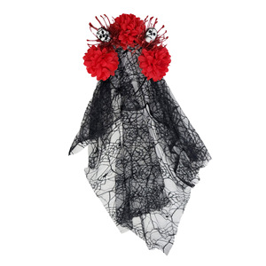 Corona de Flores del Día de Muertos con Velo Negro y Diadema de Calaveras para Disfraces de Halloween - Product Image 5