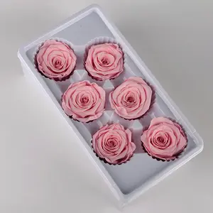 Scatola regalo di fiori eterni di grado B sei fiori rosa artificiale essiccata immortale Rose di testa conservate per san valentino di nozze