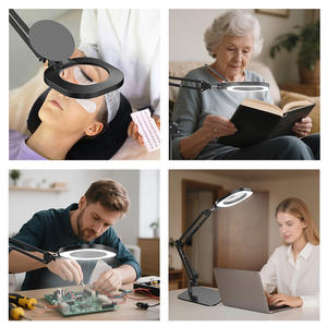 แหวนกระจกขยาย10X พร้อมที่หนีบโคมไฟตั้งโต๊ะ LED หรี่แสงได้แบบแฮนด์ฟรีสำหรับงานฝีมืองานอดิเรกอ่านภาพวาดเย็บใกล้ชิด - Product Image 5