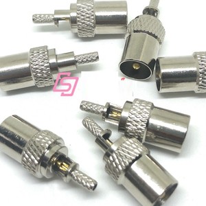 ปลั๊กตัวผู้แบบตรง IEC ชุดเชื่อมต่อโคแอกเชียลกล่องรับสัญญาณทีวี-เจ 1.5 แบบ Crimp สำหรับสาย RG316/RG174, ทองแดงเคลือบนิกเกิลเต็มตัว H147 - Product Image 1