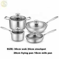 Vente en gros et au détail d'ustensiles de cuisine en titane 8Psc Casseroles et poêles en acier inoxydable 3 plis pour la cuisine familiale