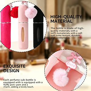 Custom LOGO 5ml Reusable Portable Travel <b>Perfume</b> <b>Refill</b> Bottle <b>Atomizer</b> with Pompom Keychain for Women Purse Backpack Daily - Product Image 3