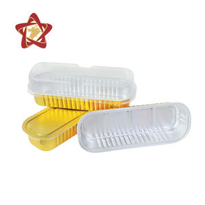 Molde Desechable de Papel de Aluminio Dorado para Hornear <span class=keywords><strong>Pan</strong></span>, Pastel o Cheesecake en Microondas con Tapa de Plástico - Product Image 1