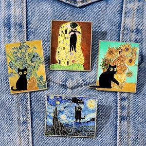 Pins en émail dur personnalisés, style Art Factory, motifs Tournesol, Le baiser de Klimt, Nuit étoilée, pour badges et mode - Product Image 2