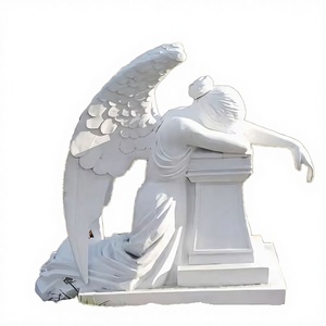 Statue de tombe en marbre blanc européen moderne, représentant un ange pleureur tombé, pour cimetière - Product Image 3