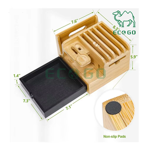 Support organisateur de support de station de charge en bambou avec tiroir à 5 fentes pour chargeurs de plusieurs appareils - Product Image 4
