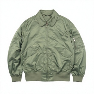 Chaquetas Bomber de Nailon Verde para Hombre, Chaqueta de Vuelo Ligera con Cierre Completo, Cuello Alto, Grosor Estándar, Ropa Casual de Calle - Product Image 2