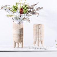 Vase Stonekocc en Marbre Naturel sur Trois Pieds, Tube Droit, en Travertin – Décoration Créative pour Maison, Table, Plantes Vertes et Fleurs