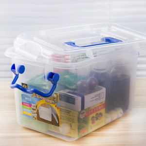 Caja de Almacenamiento Portátil de Plástico Transparente con Asa Azul, Contenedor Rectangular Multiusos para el Hogar - Product Image 4