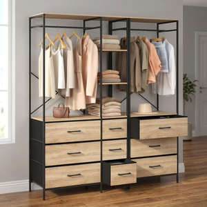 SENYU Modern Freestanding Wardrobe With <b>Drawers</b> And Shelves <b>Industrial</b> Design Wood Veneer Bedroom Furniture - Product Image 3