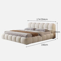 Lit King Size Moderne en Tissu Crème Blanc, Design Épuré, avec Cadre en Bois, Hauteur Réglable, Panneaux en Contreplaqué 180cm, Meuble de Chambre