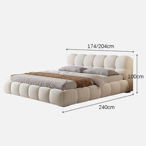 Ensemble de lit King Size YISI, design moderne, tissu blanc crème, cadre en bois, hauteur réglable, 180 cm, meubles de chambre à coucher - Product Image 6