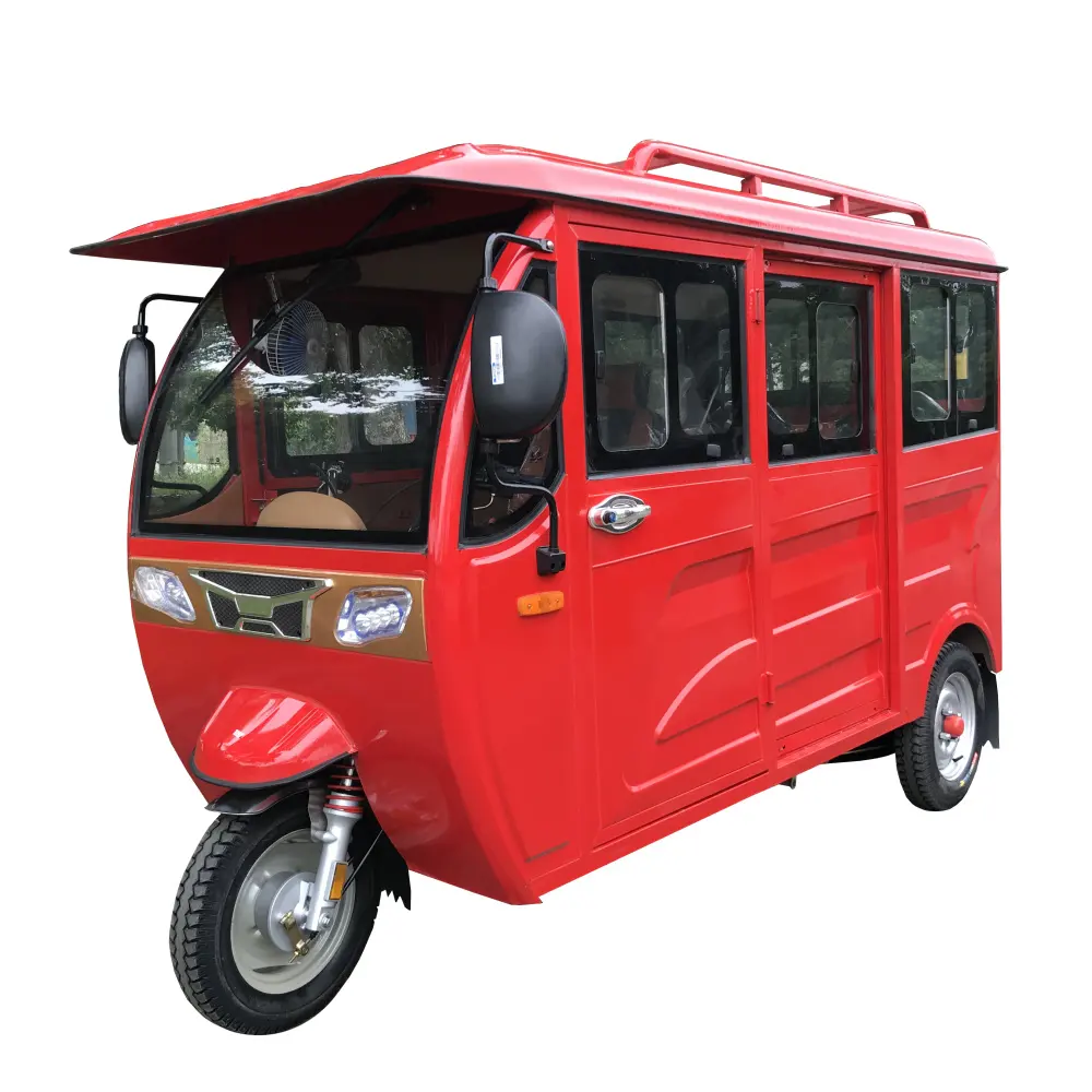 TUKTUK 3 Wheel Motorcycle Chain Red ISO Closed Motorized Fully Enclosed Gasoline Motor Tricycle Passenger 8 36V Electric Start