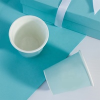 Tasse en céramique blanche unie porcelaine fine tasses personnalisées en gros conception sans poignée tasse à thé en porcelaine bleue pour souvenir