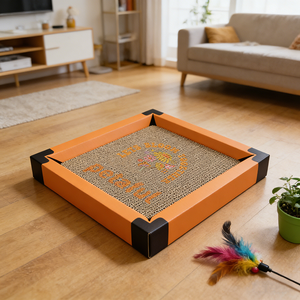 Groothandel Moderne Creatieve Oranje Vierkante Grote Golfkarton Ecologische Kattenbed Kattenkrabpaal Duurzame Kattenkrabplank - Product Image 2