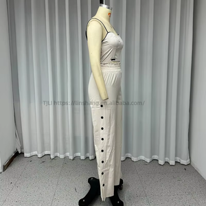 New Arrival Women's <b>Sexy</b> Casual Solid Spaghetti Strap Top with Elastic Waist Wide-Leg Pants 2-Piece <b>Set</b> Spring/Summer Fashion - Product Image 3