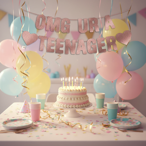 OMG UR a Teenager Banner - Decoración de Fiesta de <span class=keywords><strong>Cumpleaños</strong></span> Número <span class=keywords><strong>13</strong></span> con Purpurina Rosa Dorada para Niñas - Uso en Interiores/Exteriores - Product Image 3