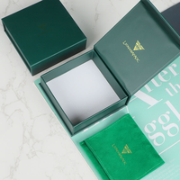 Boîte cadeau magnétique de luxe vert foncé mat avec poignée en soie, logo personnalisé en or, boîte rigide pour bijoux, montres, emballage cadeau