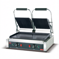 Équipement de cuisine professionnel, gril panini électrique à double plaque en acier inoxydable (plateau supérieur rainuré, plateau inférieur plat), prêt à l'emploi, 3,6 kW