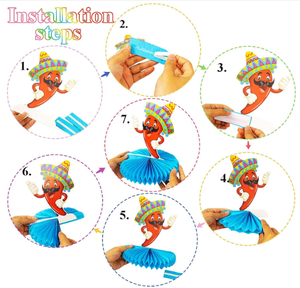 Crâne mexicain Fiesta Taco Cactus Pinata dessin animé thème papier nid d'abeille centres <span class=keywords><strong>de</strong></span> <span class=keywords><strong>Table</strong></span> Toppers Pom Poms signes ornement décor - Product Image 5