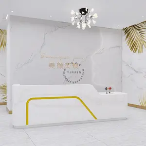 Beauty salon front desk logo wallpaper white light luxury style line nail salon mural