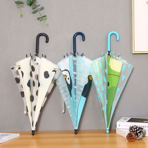 Parapluie pour enfants avec poignée longue et droite, motif animalier de dessin animé, diamètre de la baldaquin 86 cm, 8 baleines, longueur totale, structure en acier, idéal pour l'école - Product Image 1