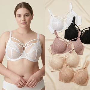 Soutien-gorge à bordure en dentelle pour femme, coupe complète, tissu extensible doux, non transparent - Product Image 3
