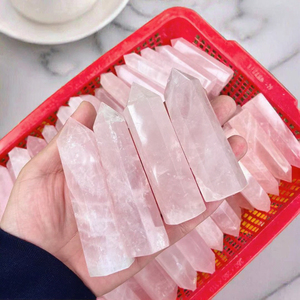 Polished Rose Quartz <b>Crystal</b> Tower Point <b>Wand</b> Pink Healing Stone Home Decoration - Product Image 3