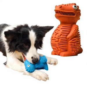 Jouet pour chien en caoutchouc naturel durable, motif dinosaure, multicolore, saveur bœuf, pour le nettoyage des dents, vente en gros d'usine - Product Image 2