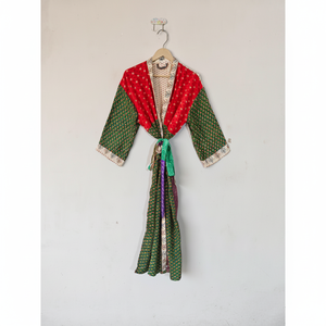 Kimono de seda térmica bohemio Hippie, ropa de dormir de verano con retazos, diseño de flores, ropa de playa reciclada, cubierta de Bikini para primavera - Product Image 1