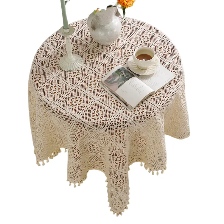 לוח crochet tassels בעבודת יד נחמד ערב סרוגים מרובעים בד שולחן מרובע 100% שולחן כותנה רצי גדלים רבים