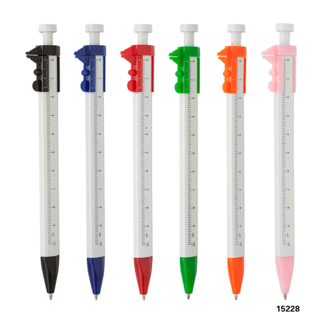 Multi-Function Plastic Vernier Caliper Shape Promotional Advertising Ballpoint Pen with Blue/Black Ink and 1.0mm Writing Width