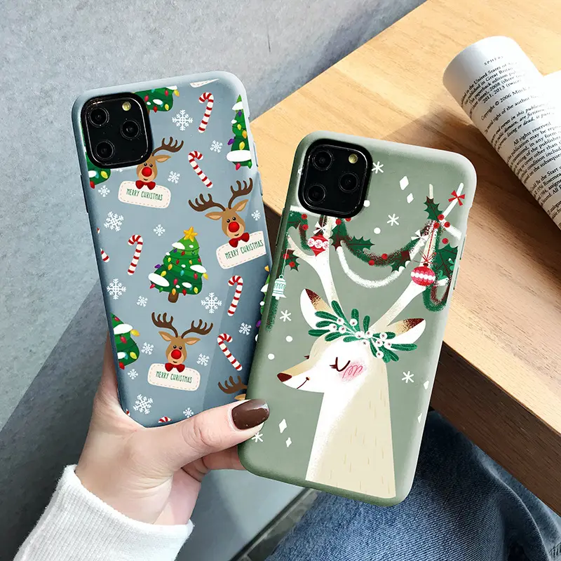 Custom design Various snowmen christmas phone case Matte Soft tpu elk Gift Cute Cartoon Theme mobile phone case for iphone 12 13