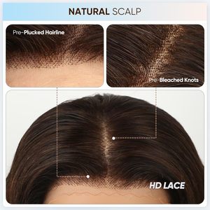 ผมเด็กที่ถอนขนมาแล้ว สีน้ำตาลช็อกโกแลต แบบใส สำหรับวิกผมลูกไม้ด้านหน้า 13x6 HD ลอนธรรมชาติ ผมแท้ Remy Virgin - Product Image 5