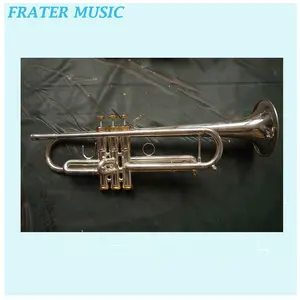 Bb trumpete liso banhado a prata estilo espanhol de boa qualidade com tampas de pistão banhado a ouro (ETR-30)
