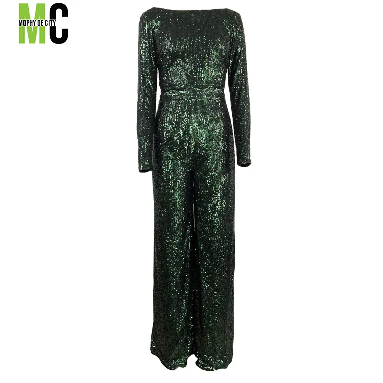 Robe de soirée à manches longues pour femmes, combinaison, MAXI, à paillettes, vente en gros, nouvelle collection