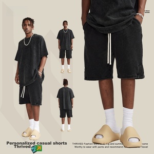 Shorts d'été décontractés en coton premium 350 g/m² pour hommes, avec design classique de luxe, taille élastique, pour usage quotidien - Product Image 2